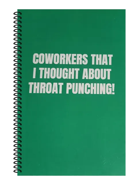 Coworkers That I Thought About Throat Punching funny spiral notebook in green (Cubicle Green) – 5.5 x 8.5 inch college ruled office notebook by Office Snarky