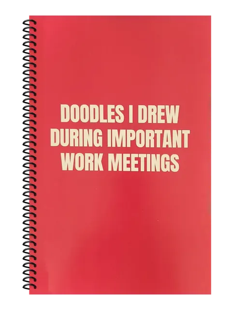 Doodles I Drew During Important Work Meetings funny spiral notebook in red (Red Flag Red) – 5.5 x 8.5 inch college ruled office notebook by Office Snarky