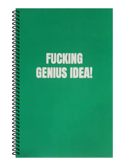 Fucking Genius Idea funny spiral notebook in green (Cubicle Green) – 5.5 x 8.5 inch college ruled office notebook by Office Snarky