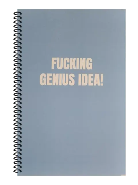 Fucking Genius Idea funny spiral notebook in light blue (Reply-All Blue) – 5.5 x 8.5 inch college ruled office notebook by Office Snarky