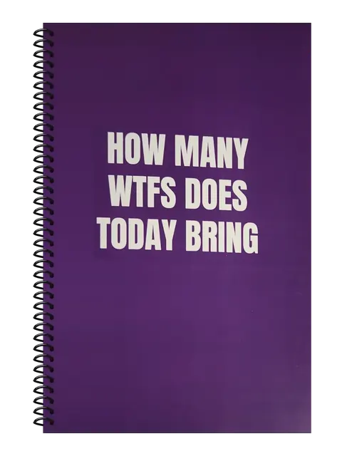 How Many WTFs Does Today Bring funny spiral notebook in purple (Deadline Purple) – 5.5 x 8.5 inch college ruled office notebook by Office Snarky