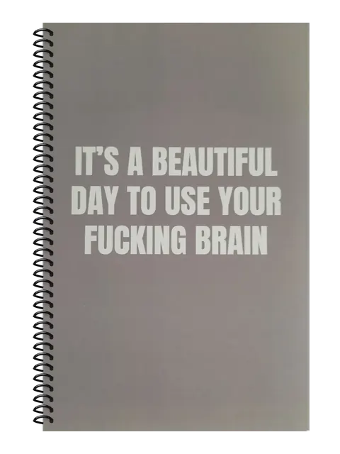 It's a Beautiful Day to Use Your Fucking Brain funny spiral notebook in gray (Office Gray) – 5.5 x 8.5 inch college ruled office notebook by Office Snarky