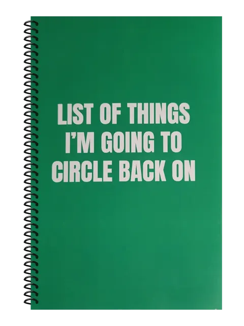 List of Things I'm Going to Circle Back On funny spiral notebook in green (Cubicle Green) – 5.5 x 8.5 inch college ruled office notebook by Office Snarky