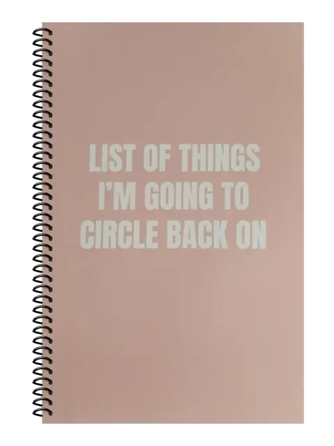 List of Things I'm Going to Circle Back On funny spiral notebook in light pink (HR Pink) – 5.5 x 8.5 inch college ruled office notebook by Office Snarky