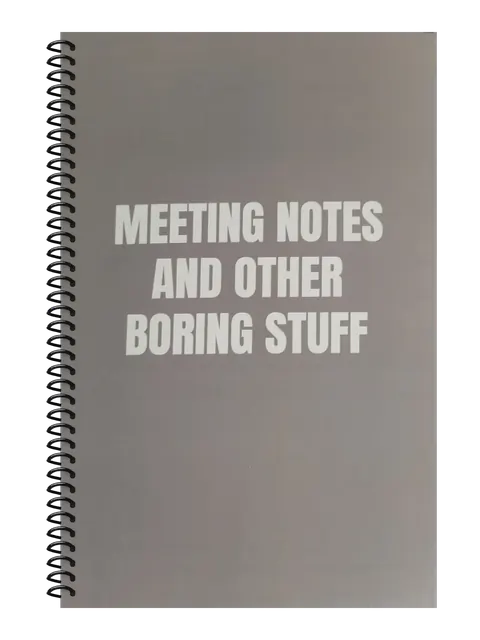 Meeting Notes and Other Boring Stuff funny spiral notebook in gray (Office Gray) – 5.5 x 8.5 inch college ruled office notebook by Office Snarky