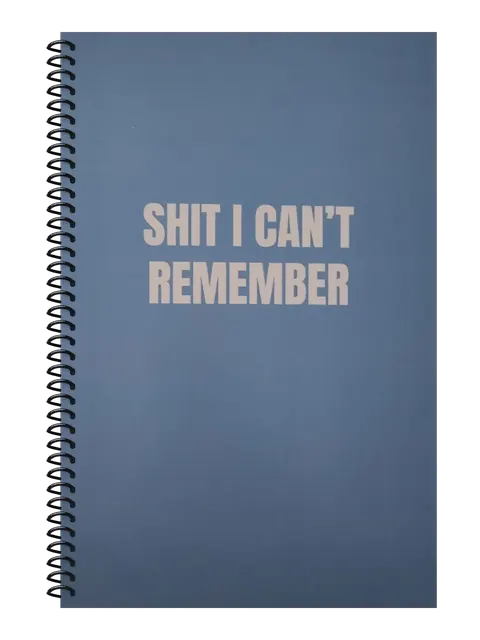 Shit I Can't Remember funny spiral notebook in blue (Spreadsheet Blue) – 5.5 x 8.5 inch college ruled office notebook by Office Snarky