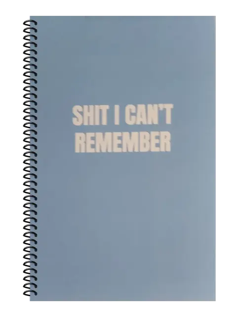 Shit I Can't Remember funny spiral notebook in light blue (Reply-All Blue) – 5.5 x 8.5 inch college ruled office notebook by Office Snarky