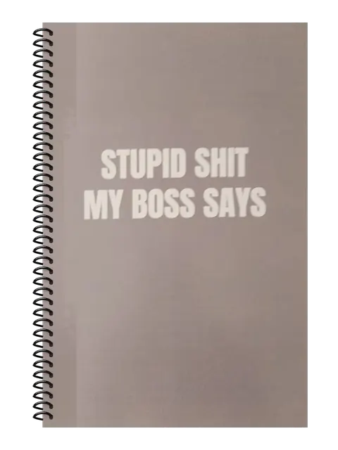 Stupid Shit My Boss Says funny spiral notebook in taupe (Break Room Taupe) – 5.5 x 8.5 inch college ruled office notebook by Office Snarky