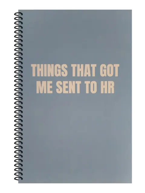 Things That Got Me Sent to HR funny spiral notebook in light blue (Reply-All Blue) – 5.5 x 8.5 inch college ruled office notebook by Office Snarky